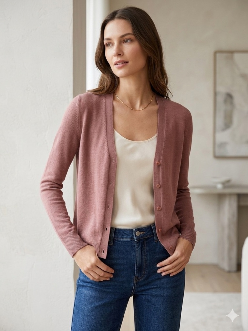 Prada Dusty Rose V-Neck Button Cardigan